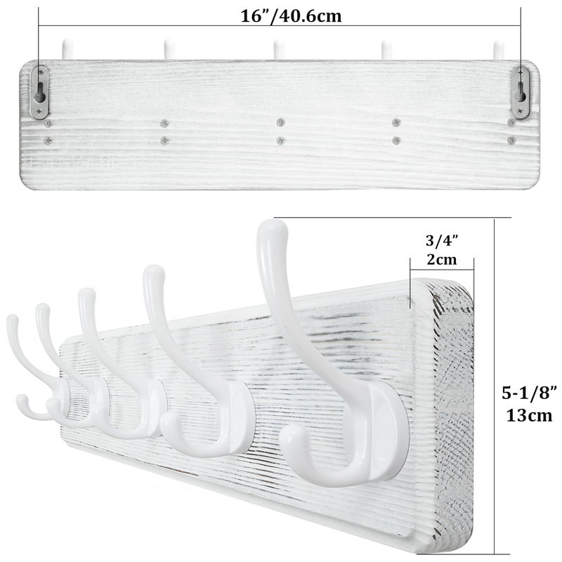 WEBI Coat Rack Wall Mount,Coat Hooks Wall Mounted,16" Hole to Hole,Large Coat Hanger Wall Hook Rack,5 Hooks for Hanging Coats,Hats,Jacket,Clothes,White - Image 3